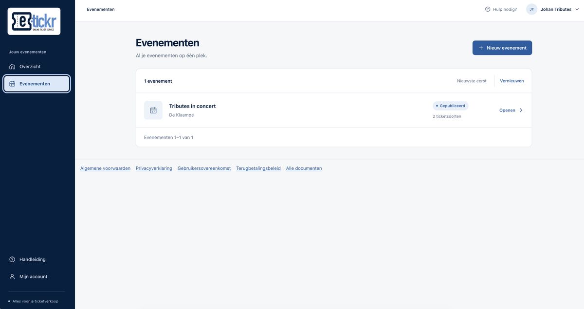 Evenementendashboard van e-tickr